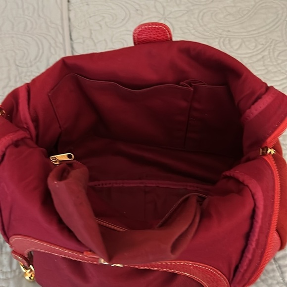 J. McLaughlin Red Suede Bag Leather Braided Handles RARE All Red - Picture 14 of 16